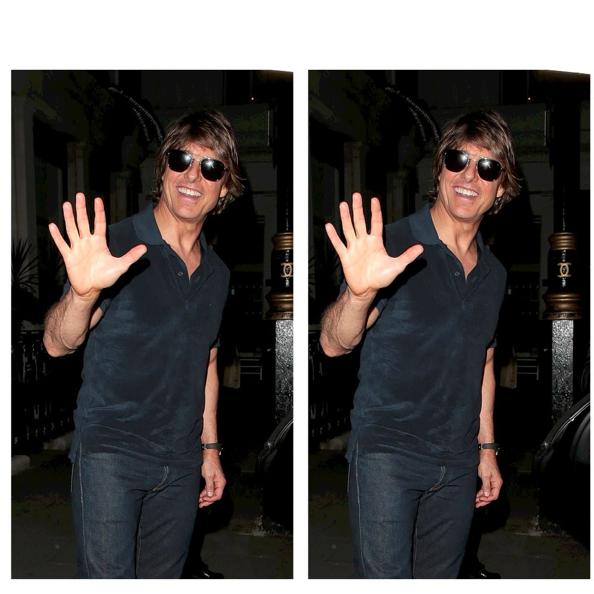 Tom Cruise waves to fans after Mission Impossible screening.